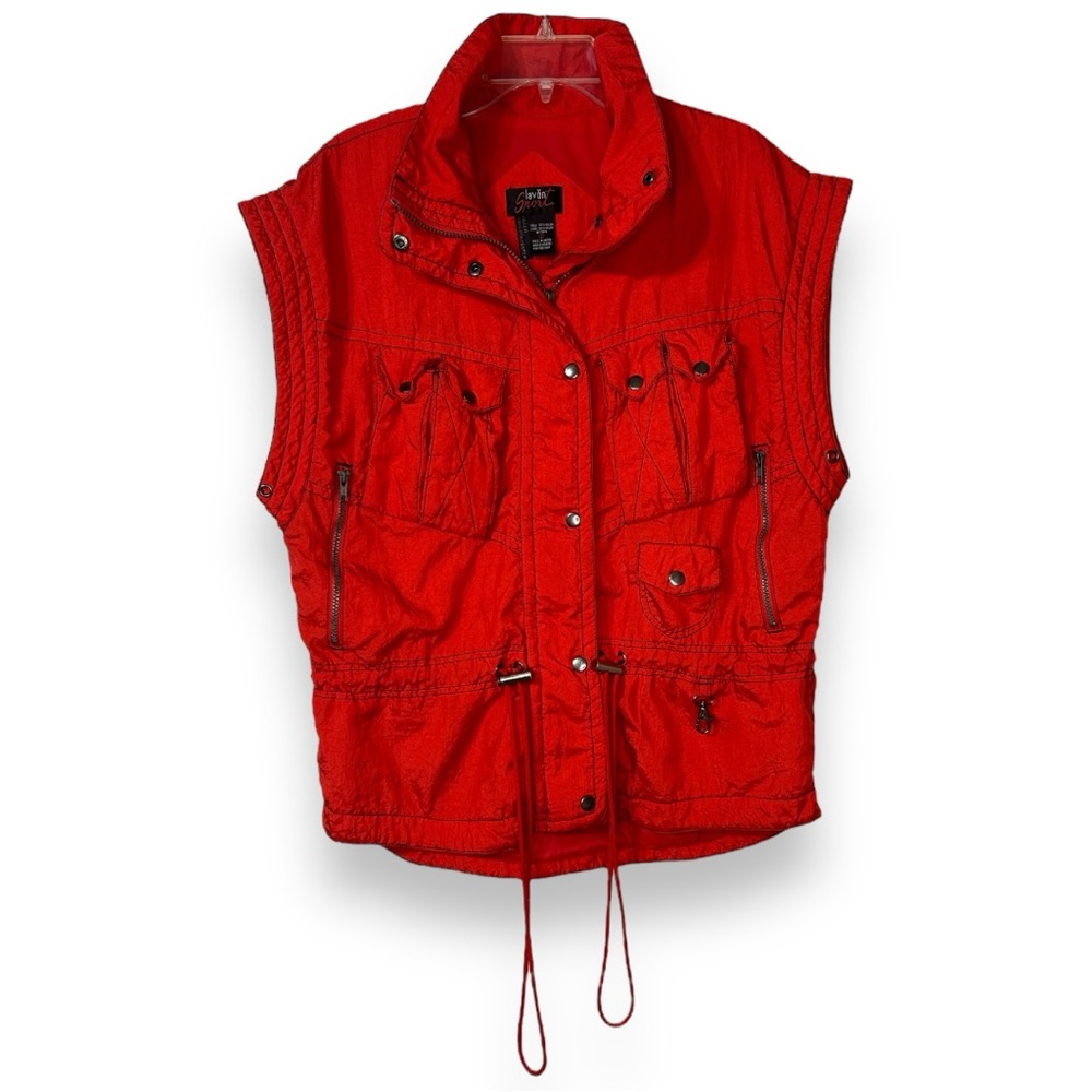 Vintage 80s Lavon Sport Red Nylon Swishy Windbreaker Utility Vest - Size Large